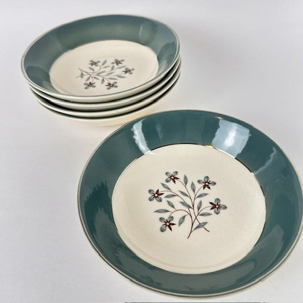 Grantcrest Empress 5 Fruit/Dessert (Sauce) Bowls Floral Center Sage Green Border